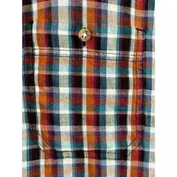 Salt Valley Men's Size LRG Plaid Button Up Shirt Navy Brown Pockets Thin Cotton - Picture 5 of 13